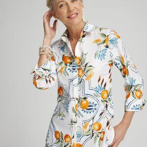 Chico's Island Oranges Tile Button Down Shirt 6